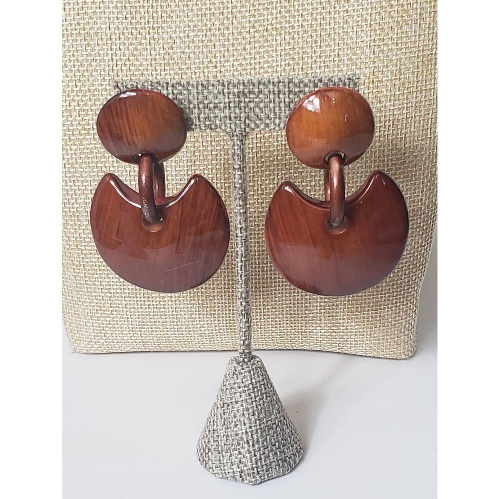 Large Faux Wood Substantial Pierced Earrings